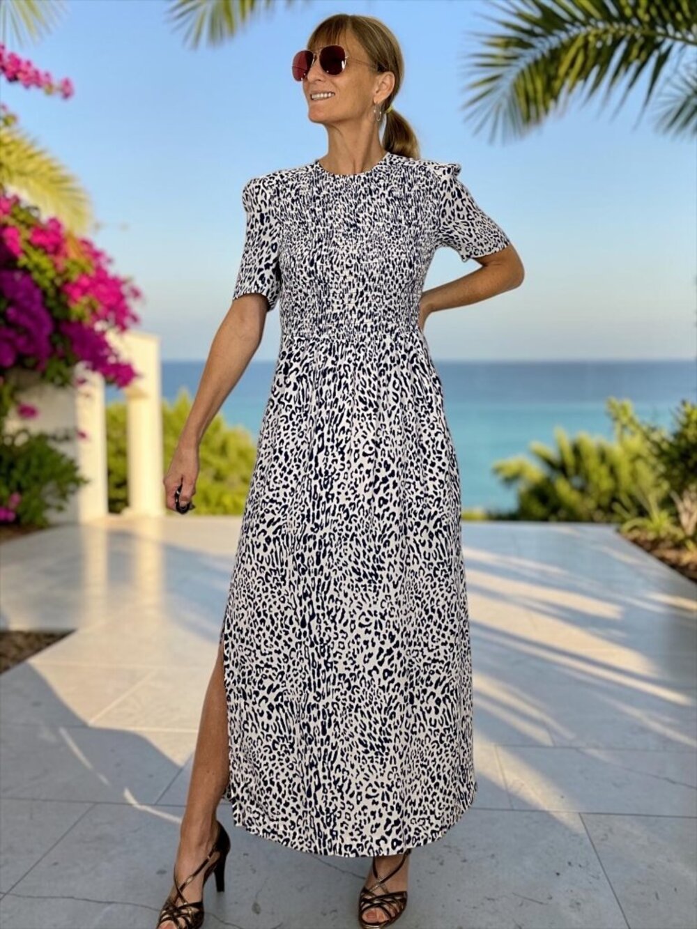 Baum Und Pferdgarten Adamaris Dress 38 M Blue Leopard Midi Short Sleeve